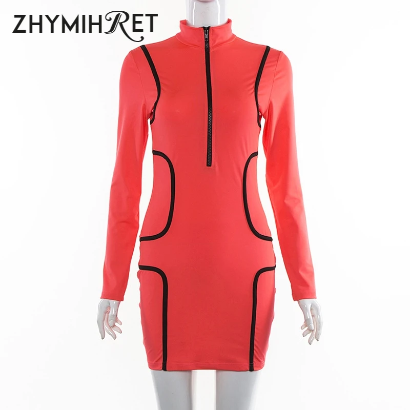 Женское облегающее платье с длинным рукавом ZHYMIHRET неоновое карандаш