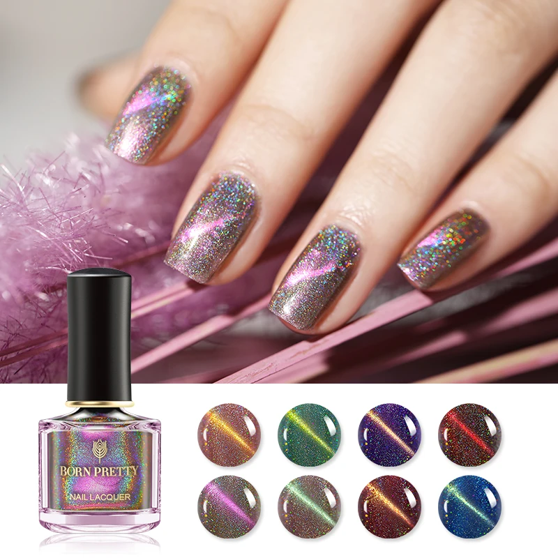 

BORN PRETTY Holographic Cat Eyes Nail Polish Magnetic 6ml Shimmer Glitter Nail Art Lacquer Varnish Manicure Design