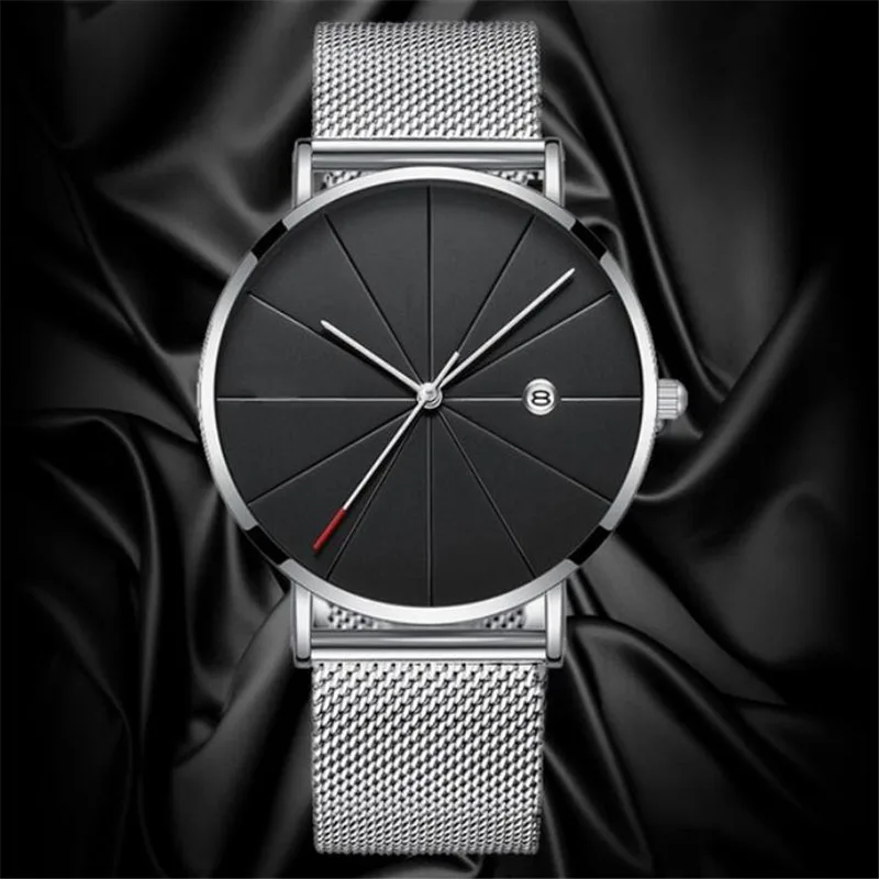 Luxury Fashion Business Watches Men Super Slim Watches Stainless Steel Mesh Belt Quartz Watches Gold Watches Men Gift 2019