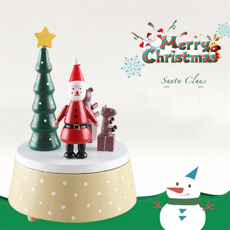 Christmas mann tree box music Christmas Tree Solid Wood Music Box Classical Rotating Spring Wooden Artware Xmas Music Box
