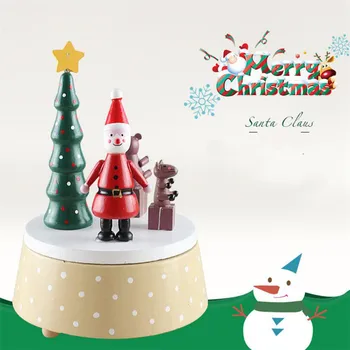 

Christmas Tree Solid Wood Music Box Classical Rotating Spring Wooden Artware Xmas Music Box Creative New Year Gift Free Shipping