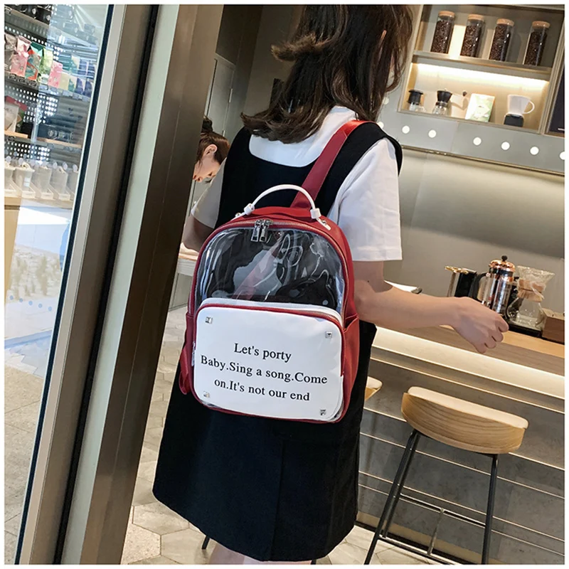 

Fashion PVC Small/Mini Transparent Backpack Women Leather Waterproof Clear Black/Red Bagpack Summer Ita Bag for Teenage Girls