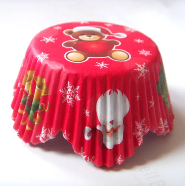 Прямая 50 шт. Снежинка, Санта, снеговик merry Рождественский капкейк вкладыш Маффин выпечки чашки чехол лоток держатель обертка - Цвет: red snow bear