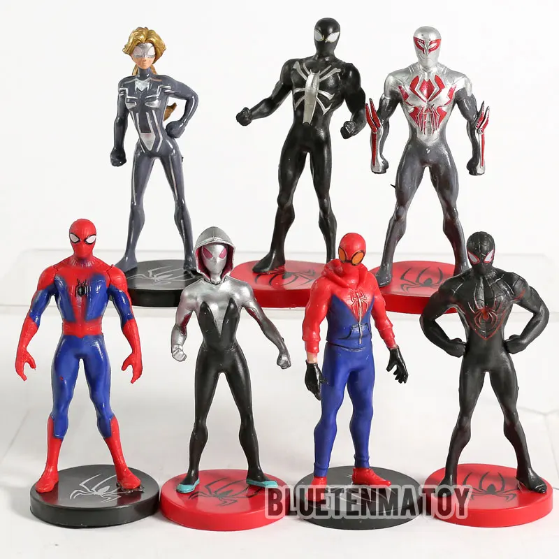 

7pcs/set Marvel The Avengers Super Hero Amazing Venom Spider Man Woman Scarlet Spider Action Figures Model Doll For Kids Gifts