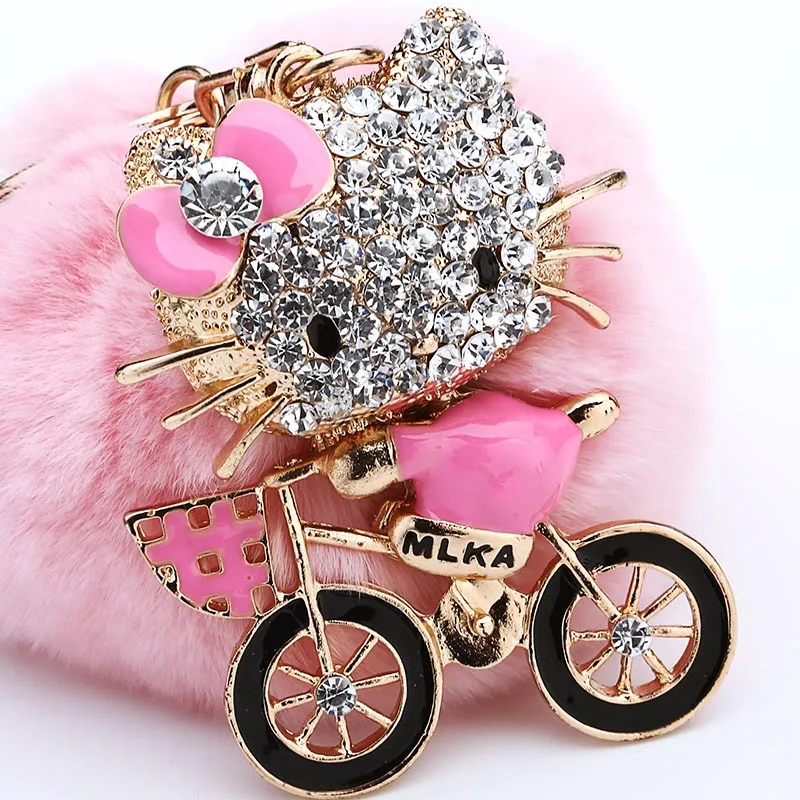 Fluffy conejo piel Pom Llavero Rhinestone Hello Kitty Llavero titular Llavero Pompon Llavero Porte Clef colgante Fluffy conejo piel Pom Llavero Rhinestone Hello Kitty Llavero titular Llavero Pompon Llavero Porte Clef colgante
