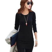 Новые женские зимние Бархатные футболки сплошной цвет круглый воротник; Слим топ с длинными рукавами Повседневные нижние длинные топы для женщин