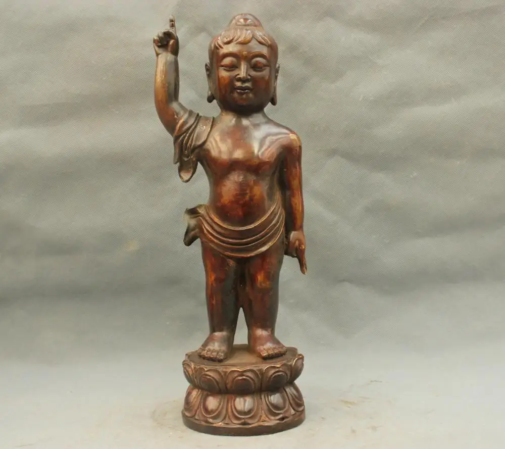 

SS 13" China Tibet Bronze Little Shakyamuni Buddha Statue Point Shy And Earth