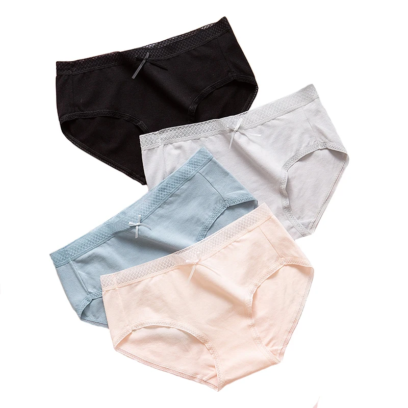 

Hot Sale 3Pcs/lot Women's Cotton Panties Women Breathable Underwear Briefs Bow Lingerie girls everyday Pants Solid color
