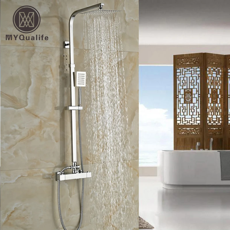 

Thermostatic Mixing Valve 8" Ultrathin Rain Shower Faucet Set In-wall Shower Mixer Faucet with Hand Shower