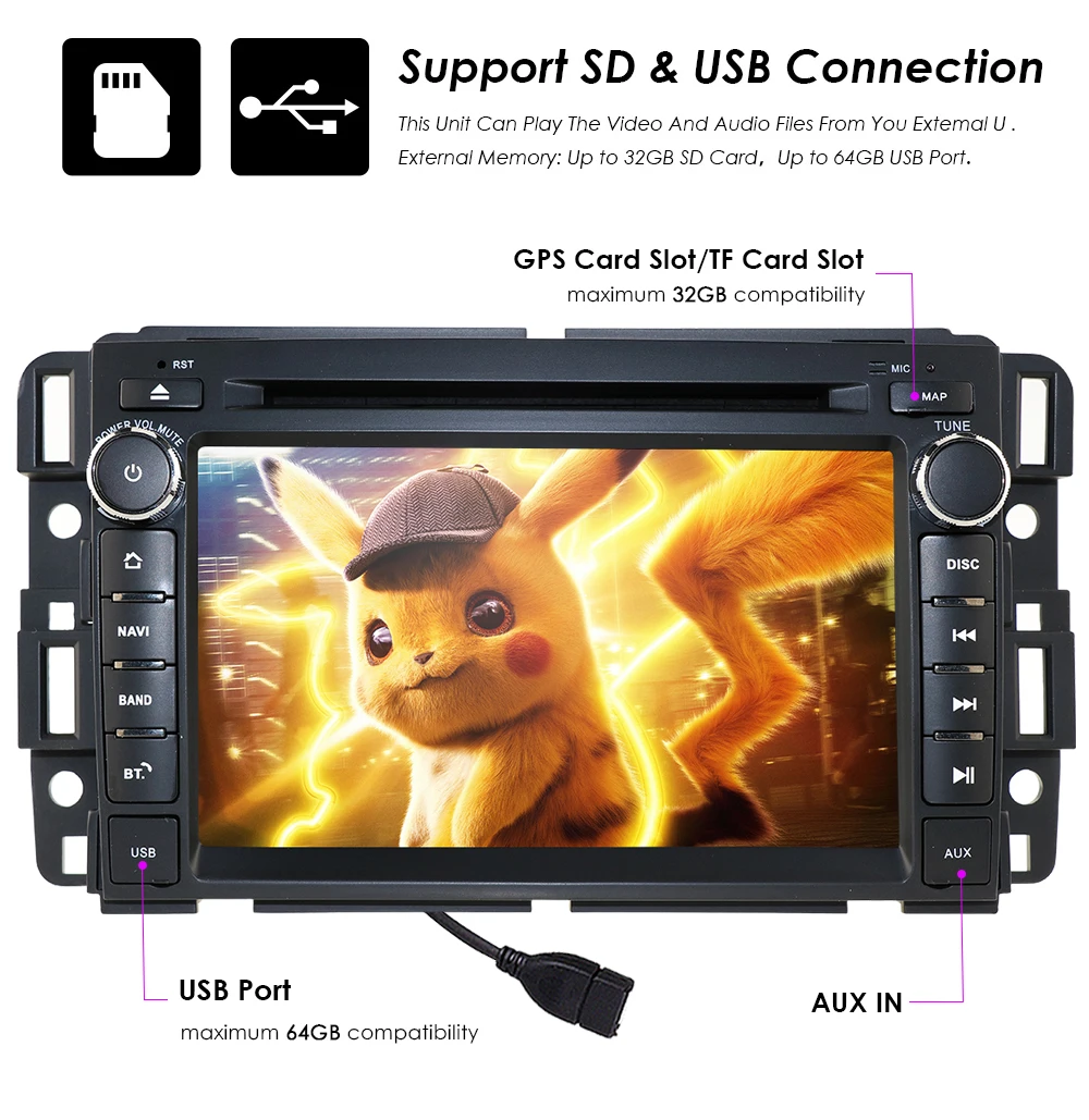 Top For Chevrolet Silverado 2007-2012 7" 2Din Touch Car CD DVD Player Stereo GPS Navigation DAB SWC RDS AM/FM DTV MAP 3G TPMS Camera 4