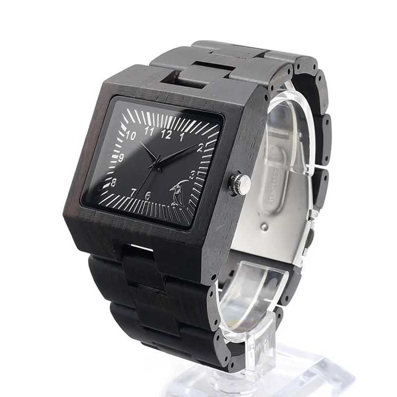 BOBOBIRD L23 Nature Ebonywooden Mens Watches Top Luxury Brand Rectangle Design And Wooden Band Watch Silver Scale Relogio Analog