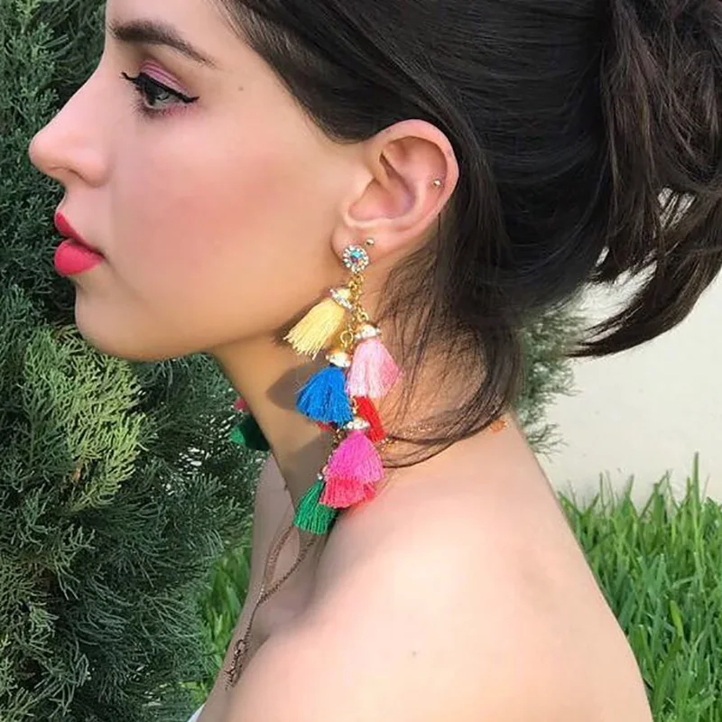 

JUJIA Colorful Boho Long Earrings Fringed Drop Earring Vintage Ethnic Statement Jewelry Tassel Earrings Brincos Bijoux