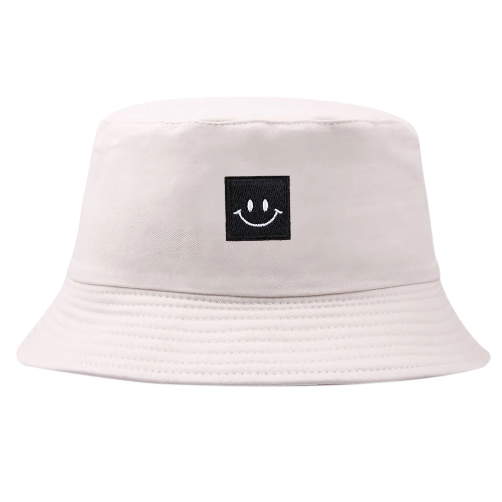 

Men Women Cotton Blend Fisherman Cap Outdoor Sport Simple Gift Fashion Accessories Smile Pattern Protection Sun Hat Embroidery