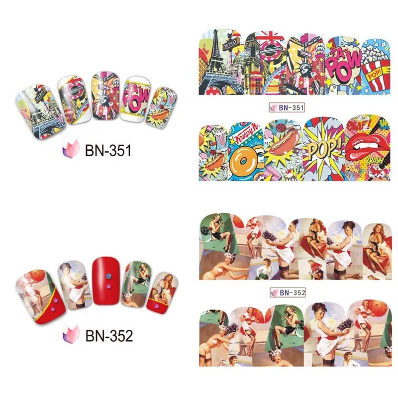 12 نوع مائية مسمار ملصقا بارد فتاة صائق البوب الشارع نمط مثير الشفاه مسمار الفن نقل المياه المنزلق احباط الديكور 349-360