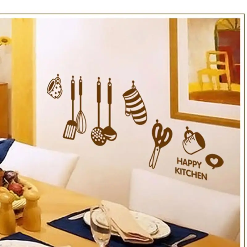 Happy kitchen. Наклейки для кухни на стену декор. Виниловые наклейки на фартук для кухни. Наклейки на стену для декора. Интерьерные наклейки на кухонный гарнитур.
