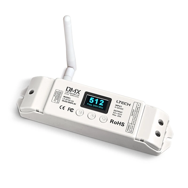 

New LTECH Wireless DMX Decoder DC 5V-24V 5A 4CH constant voltage Led Strip controller 2.4GHz Wireless DMX512 Decoder LT-874S-5A