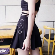 Харадзюку, Женское кольцо с высокой талией, плиссированная юбка, готическая Черная юбка,, Женская Популярная летняя стильная сексуальная юбка