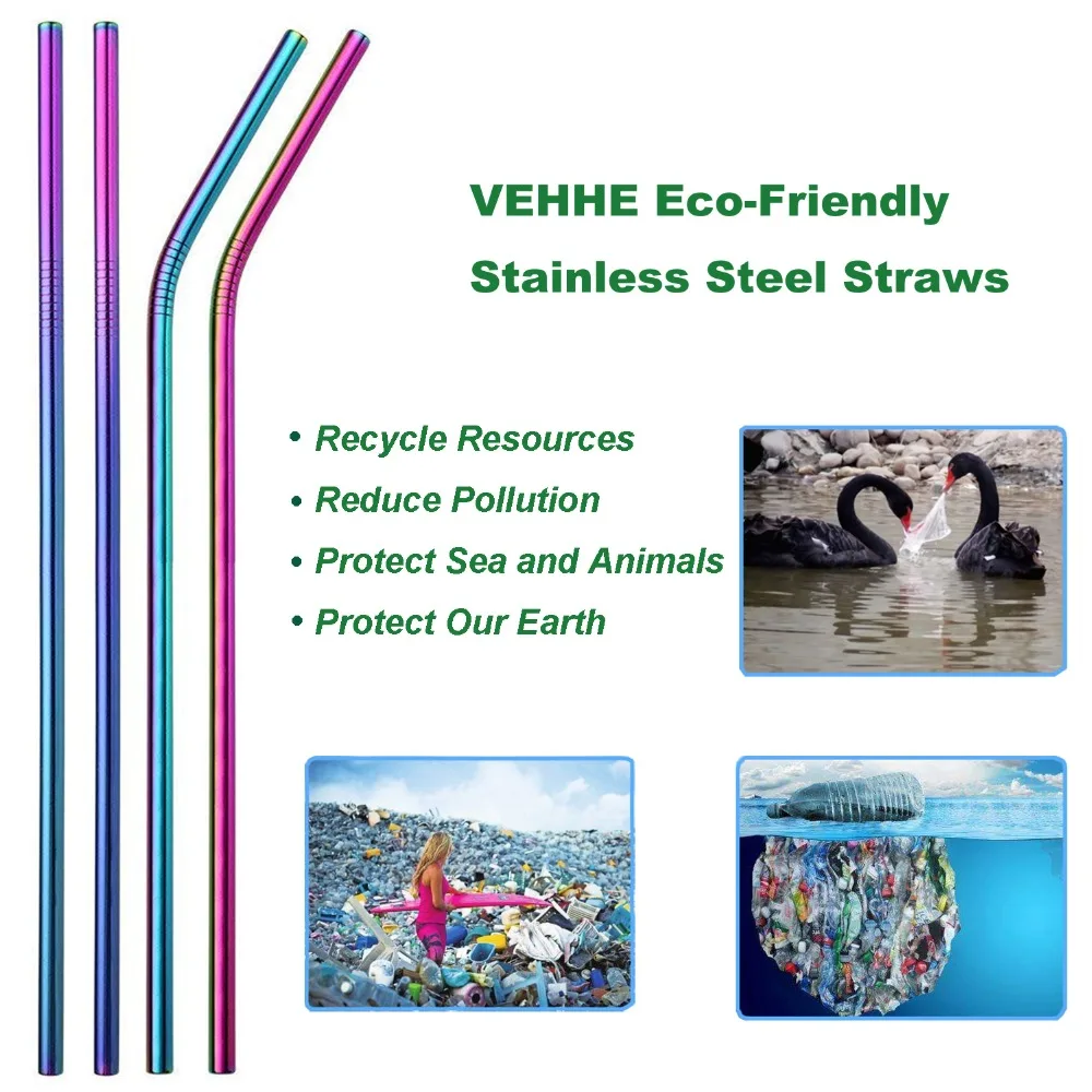 EHEH 4Pcs/8Pcs Drinking Straw 304 Stainless Steel 10.5 inches Sliver Rainbow Sturdy Reusable straws clean brush Mugs Juices Beer