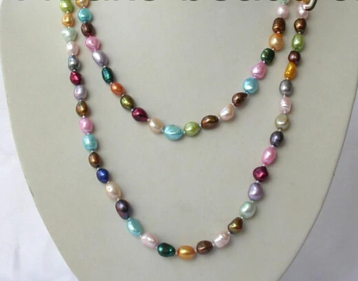 

RHJ00119 stunning long 50" 10mm baroque multicolor freshwater pearl necklace