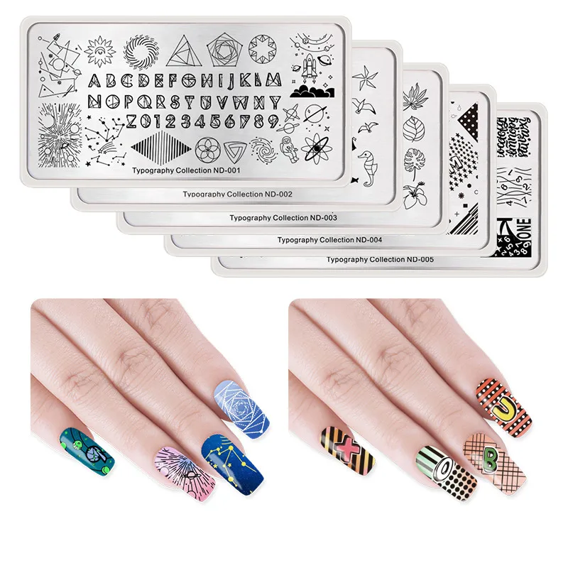 NICOLE DIARY 5 шт. набор шаблонов для ногтей, тату, типографика, природа, романтическая серия, дизайн ногтей, штамповка, изображения, пластины