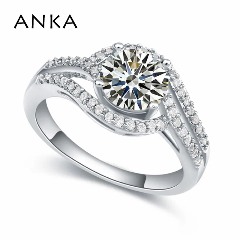 

ANKA classic fashion wedding round silver color rings for women design top quality CZ zircon jewelry engagement rings 18434