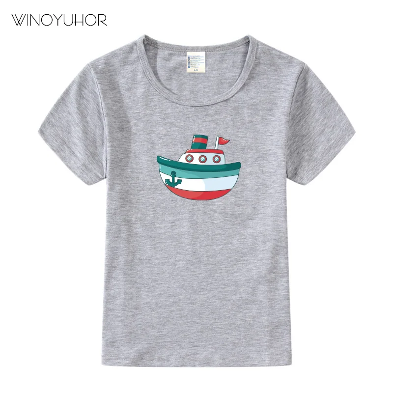 Children Boys Clothing Cotton Summer Cartoon Boat Print T Shirt Baby Kids Short Sleeve Girls T-shirt 2-11 Years