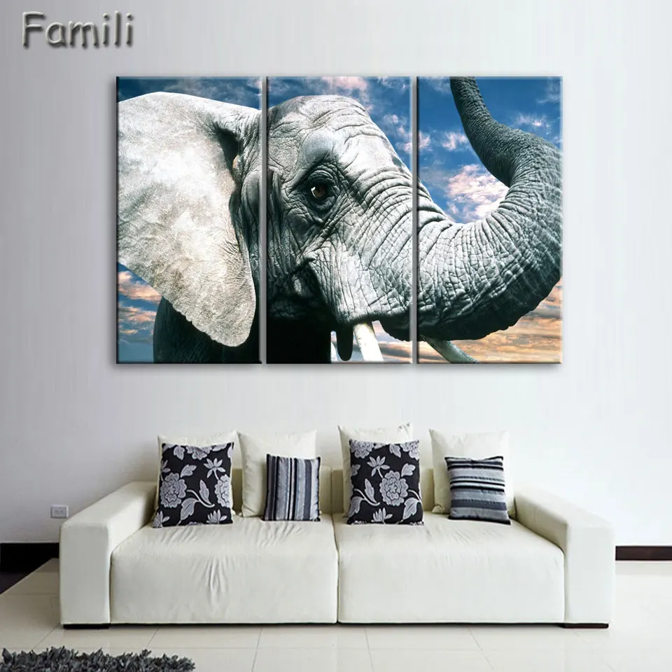 

3pcs Giant Elephant Printing Canvas Wall Art For Home Decoration Living Room Canvas Prints Modern Painting-Large Canvas-No Frame