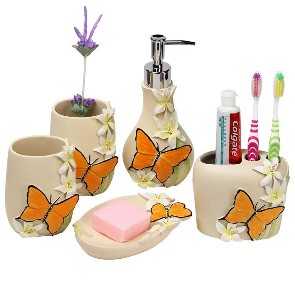 High-grade resin bathroom supplies five-piece European-style wash four sets of garden bathroom wash kits mouth cup teeth LO86339 High-grade resin bathroom supplies five-piece European-style wash four sets of garden bathroom wash kits mouth cup teeth LO86339