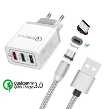 Магнитный usb-кабель для samsung Galaxy A20E A50 S8 Note 10 9 huawei mate 20 Pro P30 lite type C Магнитная Зарядка QC 3,0 быстрое зарядное устройство