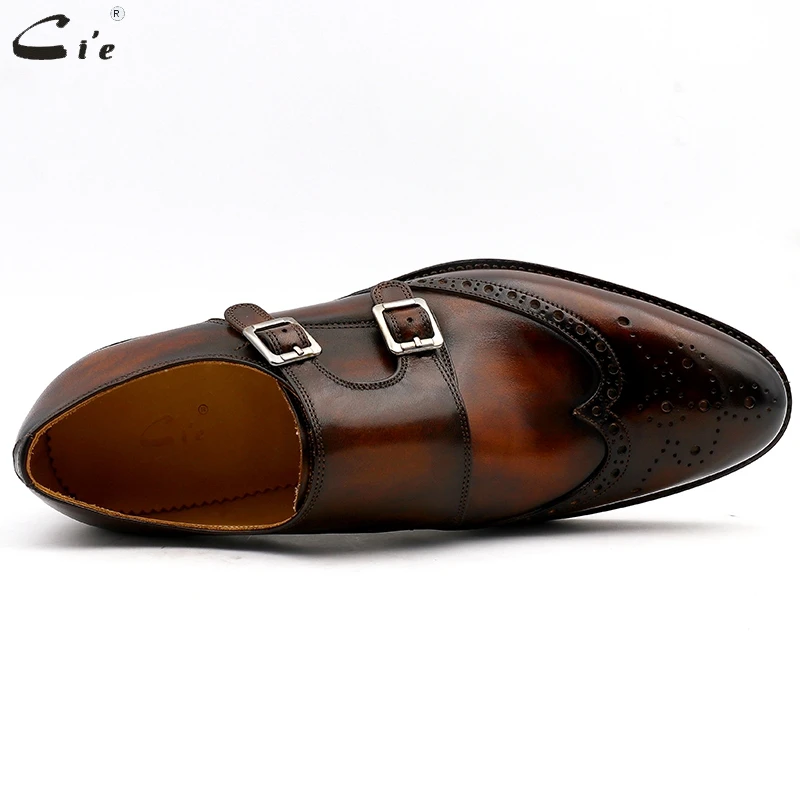 cie Round Toe Brogues Full Grain Genuine Calf Leather Formal Shoes Men's Dress Monk Straps Office Shoe Men Elegant MS00