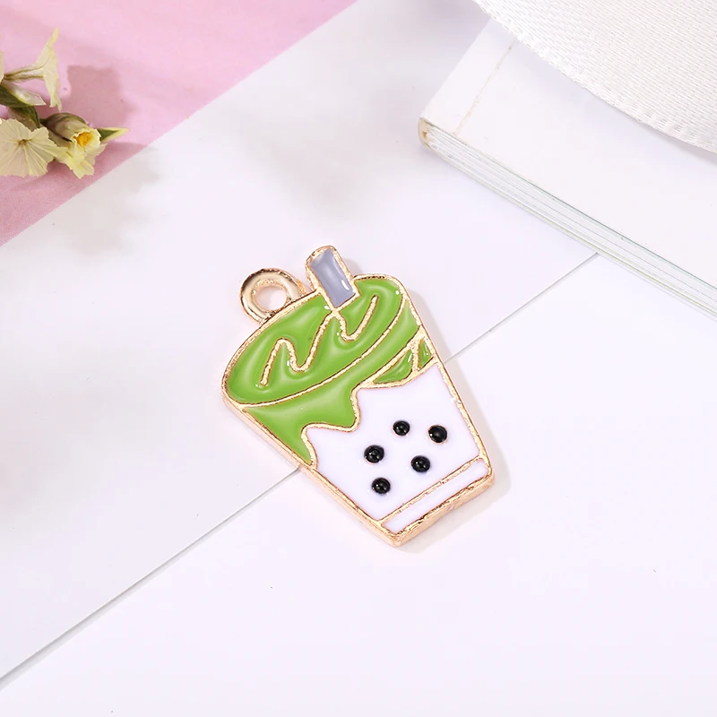 10pcs/pack 15*21mm Lovely Milk Drink Enamel Charms for Jewelry Making Alloy Pendants fit DIY Necklace Bracelet Accessories