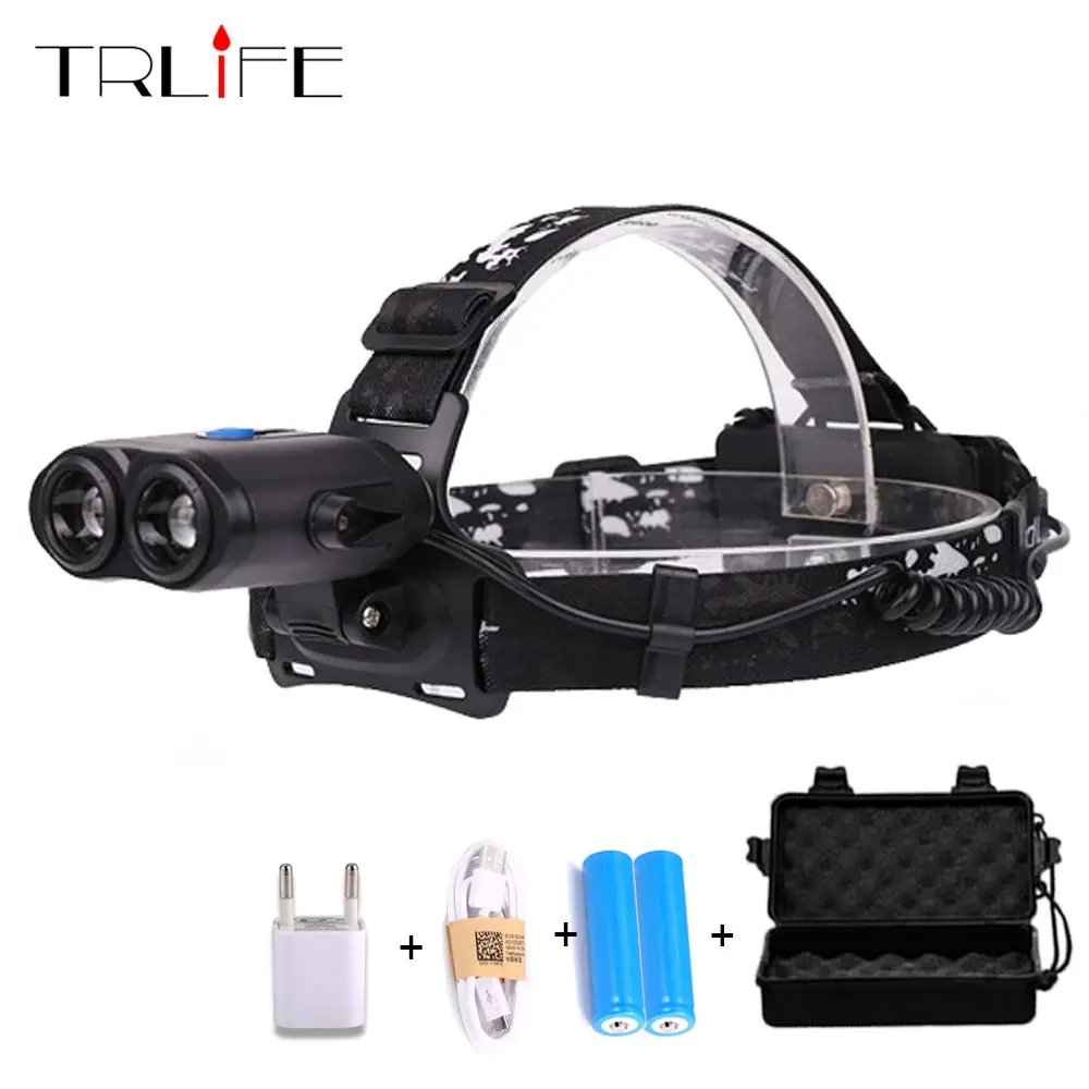 

2T6 Headlight 15000 lumens LED USB Headlamp Camp Hike Emergency Light Fishing Outdoor+USB Cable Charger+18650 Batteries