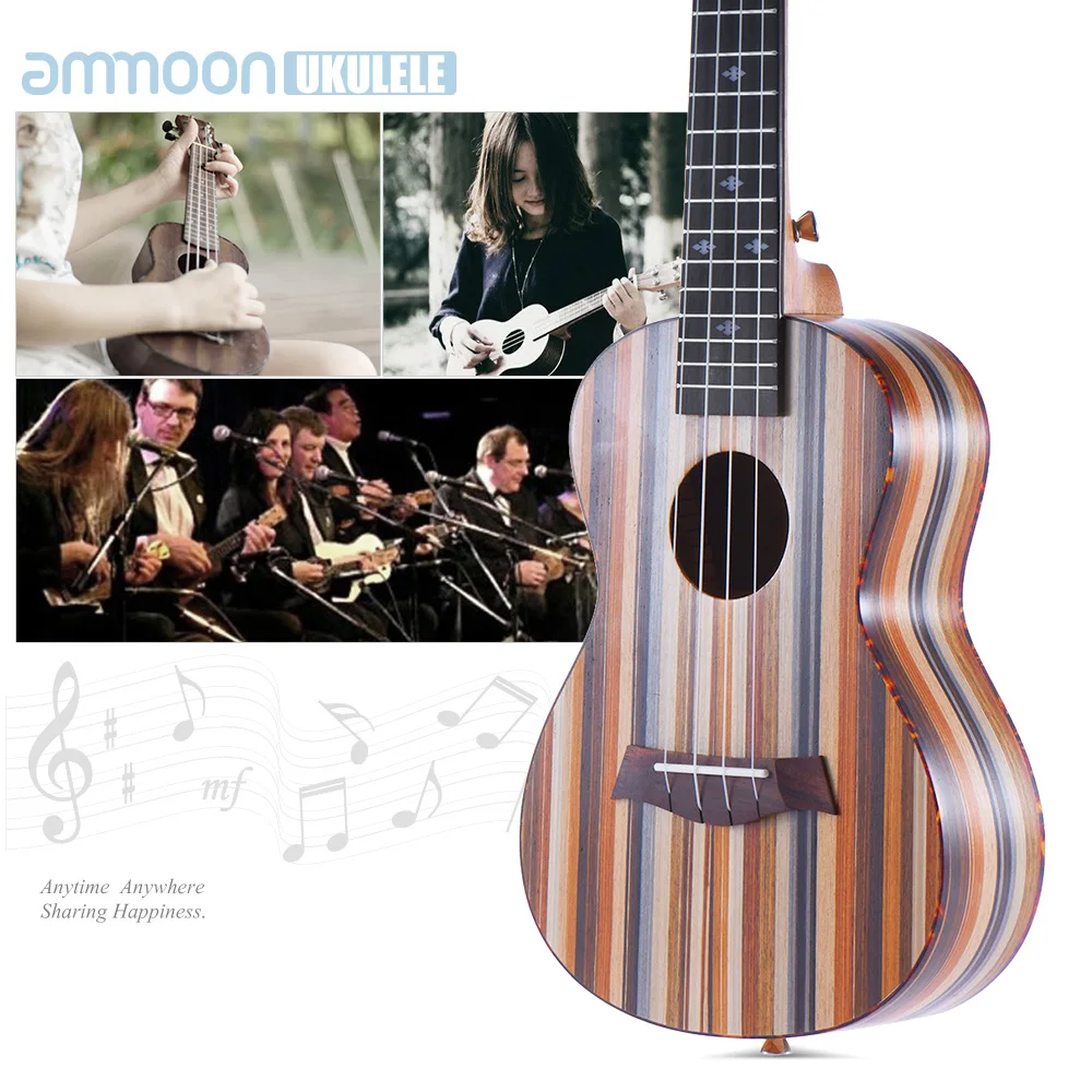 Ammoon 2" Гавайская гитара Ukelele Уке Акустическая Деревянный Сопрано 18 Лады 4 Strings Okoume шеи палисандр гриф струнный инструмент