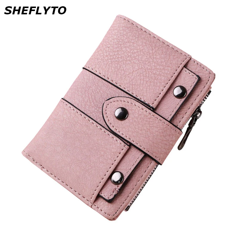 

2018 New Wallet Female Vintage Leather Women Rivet Hasp Zipper Coin Purses Small Pocket Wallet Short Handy Purses Clutch Bags