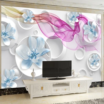 

Custom Modern European Stereoscopic Round Dream Flower Jewels Wall Cloth Living Room Waterproof Background Wall Mural Wallpaper
