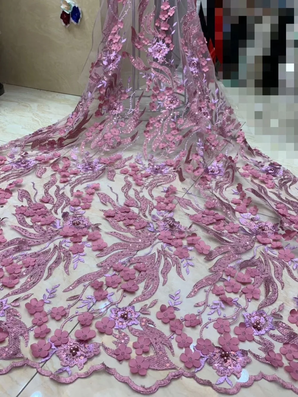 

French lace 3d flower fabric, Nigerian lace wedding party dress high quality 5 yards/size