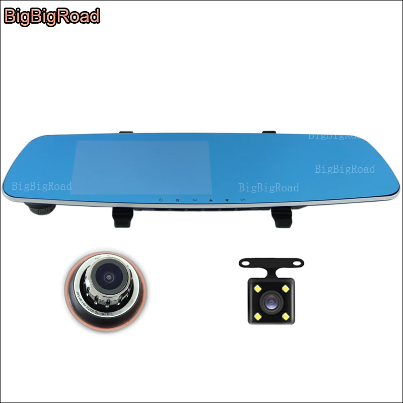 

BigBigRoad For vw EOS Car DVR Blue Screen Rearview Mirror Video Recorder Car Dual lens 5 INCH Car Black Box Camcorder Dash cam