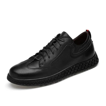 

Summer New Men Shoes Black Genuine Leather Shoes Fashion Casual Real Breathable Chunky Sneakers Loafers High Quality 2019