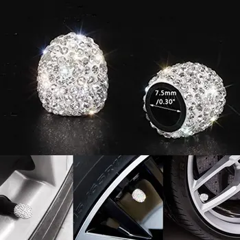 

2PCS Rhinestone Car Tire Valve Cover Car Accessories Diamond Shining Dustproof Cap 6 Colors Auto Decoration