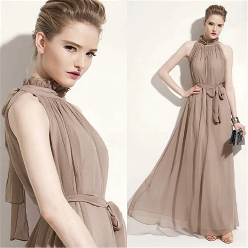 

2019 Big Size Fashion Elegant Women Halter Chiffon Dresses Summer Sexy Lady Extra Long Party Dress Women Clothings Vestidos W838