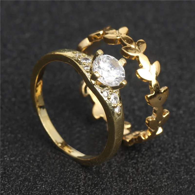 GS Rings Set For Couple Lover Gold Color Simple Design Leaf Ring Men Fashion Engagement Wedding Rings For Women Jewelry 2018 G5