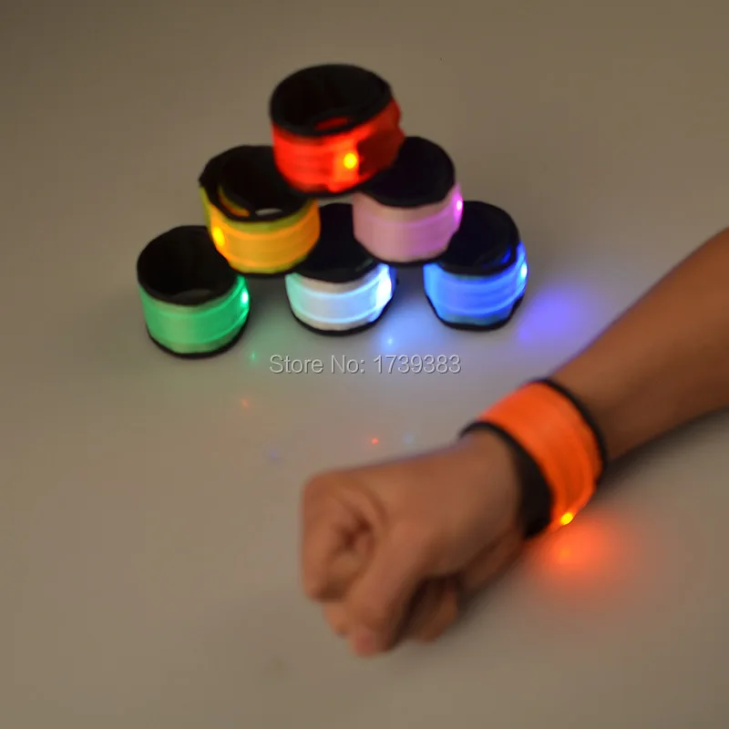 

100pcs/lot New Magic pat circle Nylon LED wrist band light-emitting arm band /Sport flash safety warning LED luminous Wristband