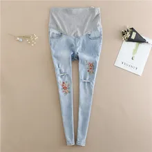 Nursing Maternity Trousers 2019 Autumn Ripped Hole Pencil Pants Clothes For Pregnant Women Embroidery Flower Denim Pants E0093 Nursing Maternity Trousers 2019 Autumn Ripped Hole Pencil Pants Clothes For Pregnant Women Embroidery Flower Denim Pants E0093