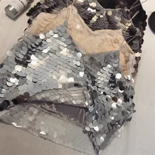 Новинка, модная летняя сексуальная женская жилетка с блестками, однотонная майка с v-образным вырезом, летняя одежда для девушек, короткие майки, нижняя часть WZ401