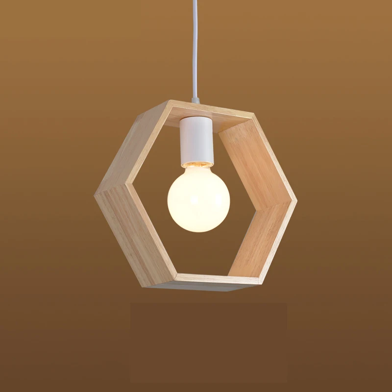 Nordic Wooden Pendant Lights Triangle Square Hexagon Geometry Drop Lighting Oak Wood Pendant Lamp Interior Design Home Lights (2)