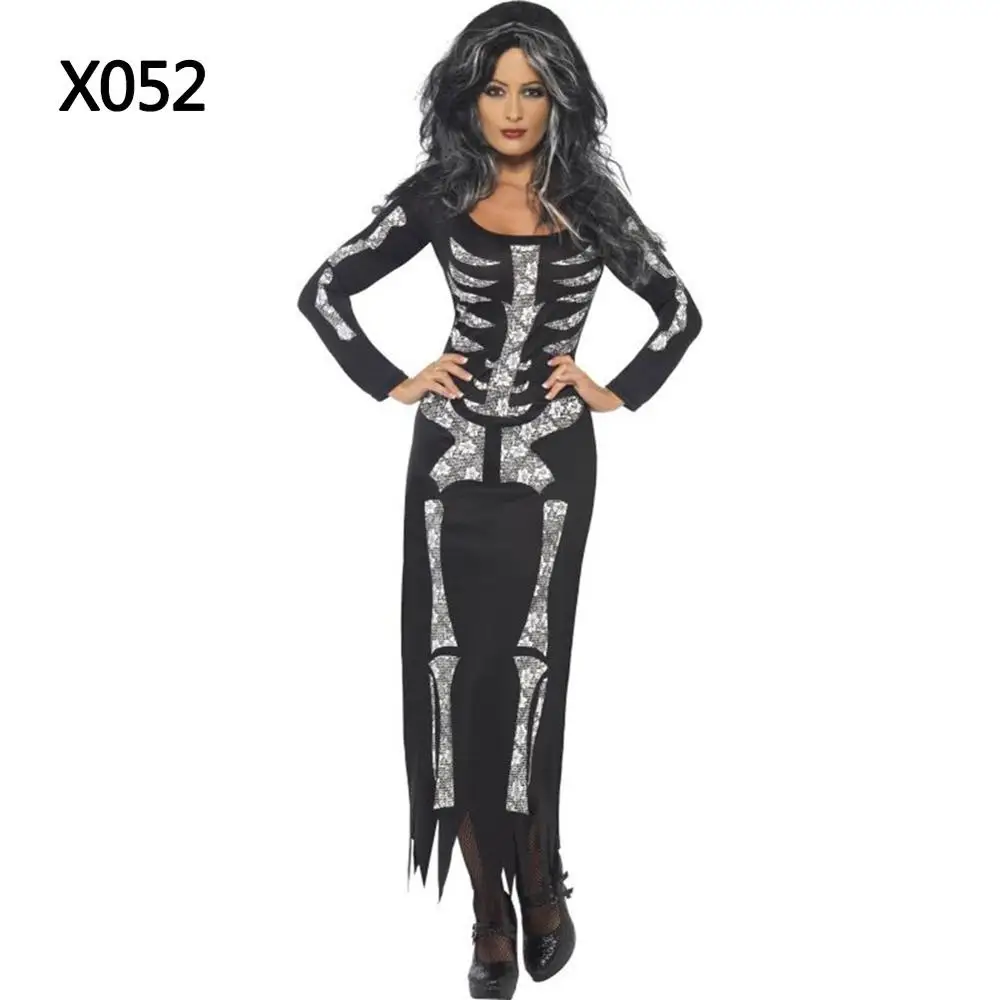 Сексуальный женский винтажный страшный костюм с принтом скелета черный облегающий комбинезон боди костюм для костюмированой вечеринки на Хэллоуин - Цвет: X052