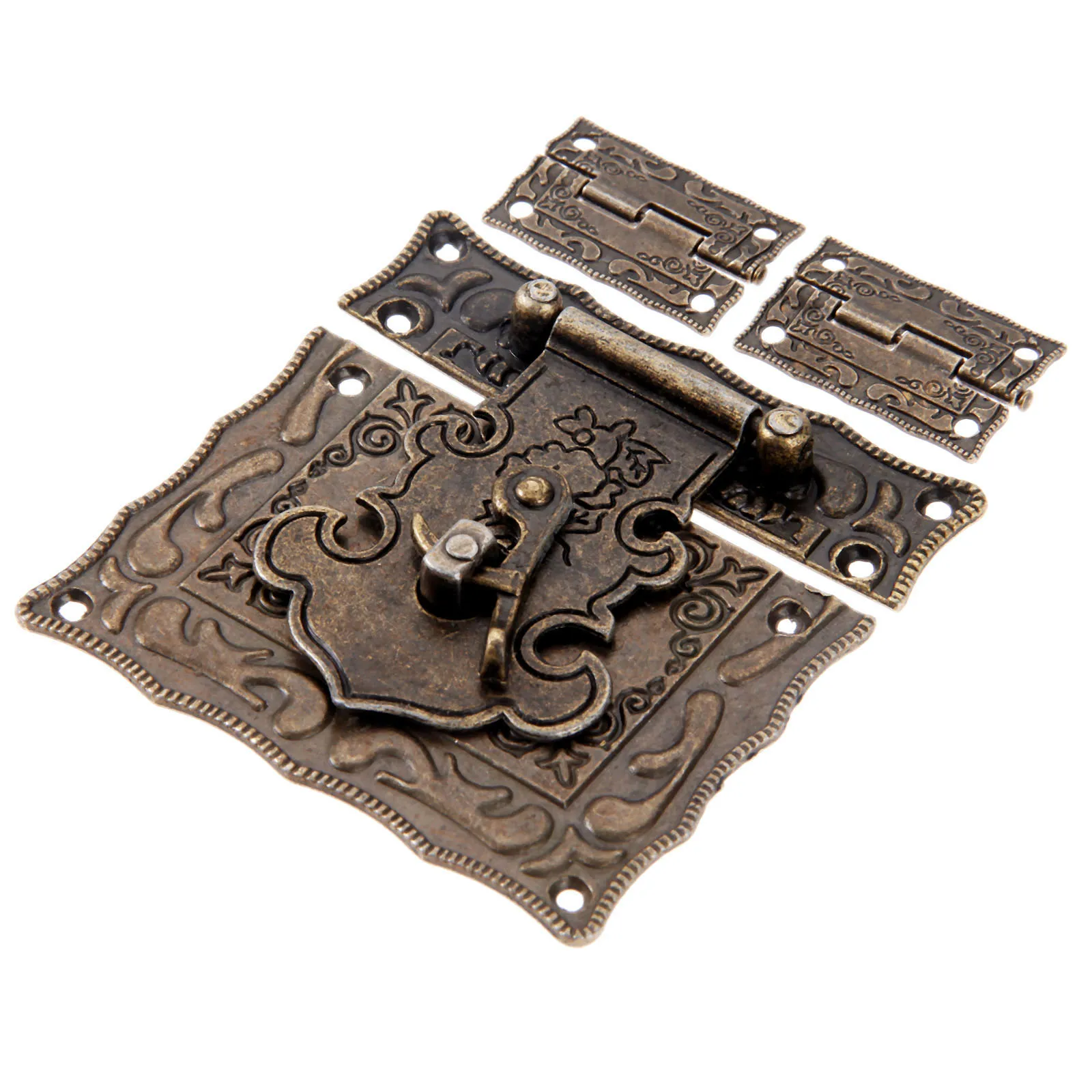DRELD 2Pcs Antique Bronze Cabinet Hinges Vintage Furniture Hardware Set+1pc Box Hasp Latch Toggle Buckle for Jewelry Wooden Case DRELD 2Pcs Antique Bronze Cabinet Hinges Vintage Furniture Hardware Set+1pc Box Hasp Latch Toggle Buckle for Jewelry Wooden Case