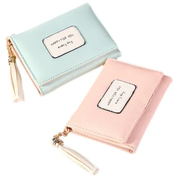 

2019 Fashion Women Casual Girls Fringed Leather Small Wallet Letter Patchwork Wallets Purses Female Short Coin Hasp Purse Credit