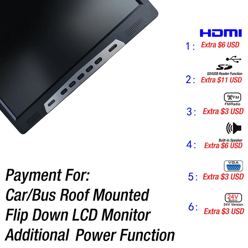 LEEWA дополнительная функция USB/SB (MP5) FM динамик VGA HDMI Встроенный 24В для Flip Dowm монитора