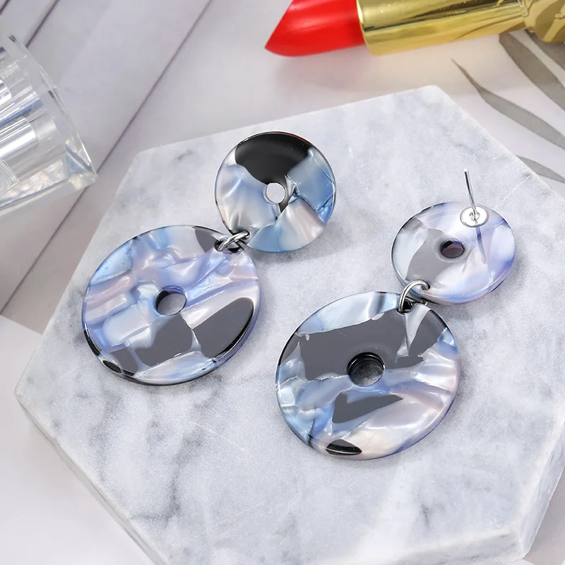 

Elegant Light Blue Round Geometric Earrings for Women Resin Circle Acrylic Sheet Fashion Earrings Boho Jewelry Factory Direct